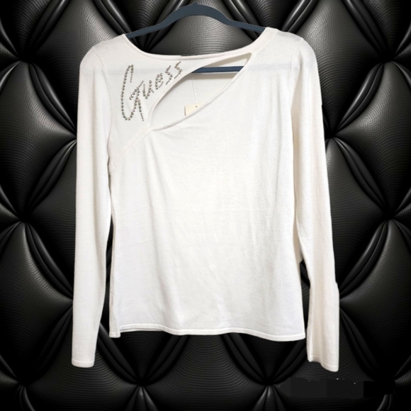 Guess Sweaters - Guess Long Sleeve Peekaboo Sweater Winter White